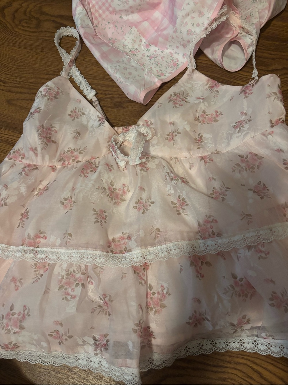 NWT Peach Love California Pink Floral Chiffon lace Tank with Peach Love shorts - Picture 12 of 14